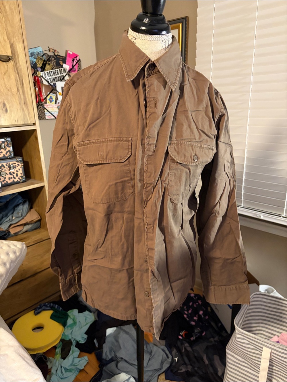 Men's Brown Button-Up Utility Button Down Shirt - Small